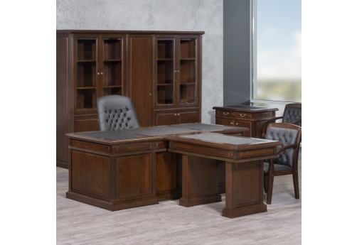 Стол письменный 7 ящиков с брифинг-приставкой Бьюмонт, цвет темный орех