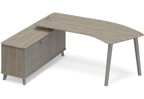 Стoл руководителя эргономичный левый (тип 5) с тумбой опорной Види Металл, цвет вяз + мокко