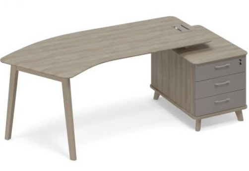 Стол руководителя эргономичный на малой опорной тумбе правый (тип 5) Види Вуд, цвет вяз + мокко