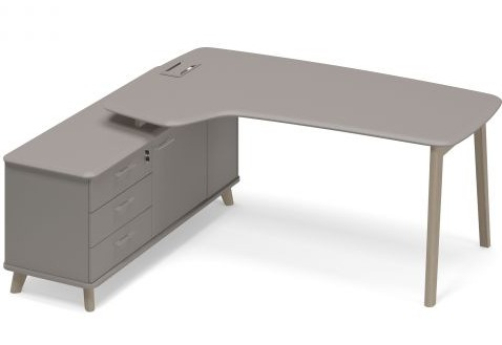 Стол руководителя эргономичный на опорной тумбе левый (тип 4) Види Вуд, цвет вяз + мокко