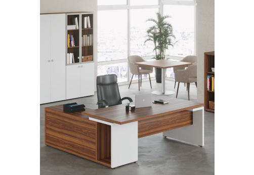 Стол рабочий на опорной креденции правый Смарт, цвет орех + белый