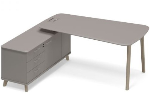 Стол руководителя на опорной тумбе левый (тип 3) Види Вуд, цвет вяз + мокко