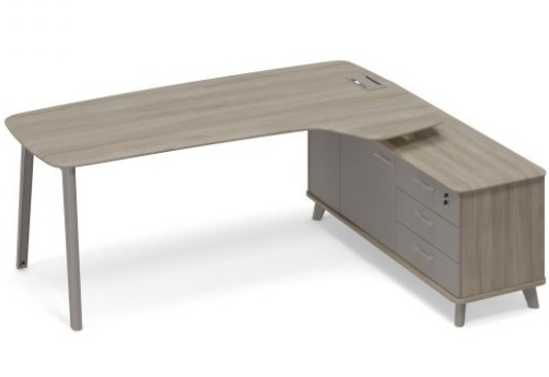 Стoл руководителя (тип 4) эргономичный с опорной тумбой правый Види Металл, цвет вяз + мокко