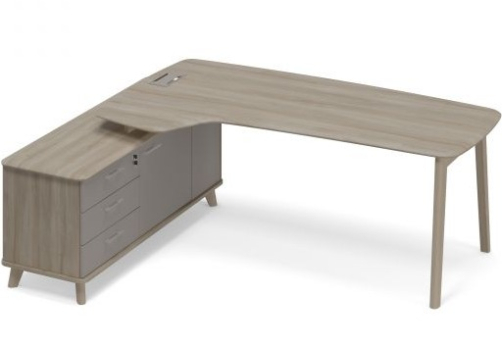 Стол руководителя эргономичный на опорной тумбе левый (тип 4) Види Вуд, цвет вяз + мокко