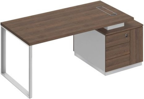 Стол руководителя на опорной тумбе (левый/правый) Римини, цвет дуб темный + белый + дуб темный
