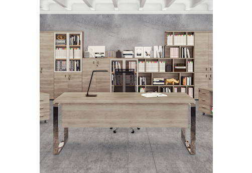 Стол рабочий с передней панелью Гавана Металл, цвет гавана + хром