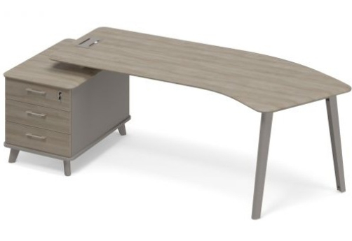 Стол руководителя левый эргономичный на тумбе малой (тип 5) Види Металл, цвет мокко + вяз