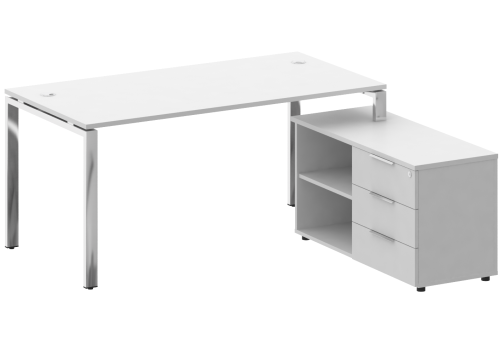 Стол руководителя с опорной тумбой правый, цвет белый