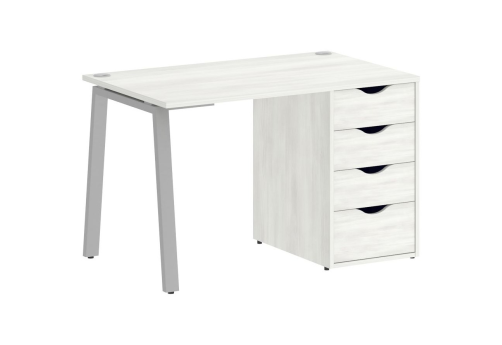 Стол письменный с тумбой 4 ящика, цвет белое дерево + серый