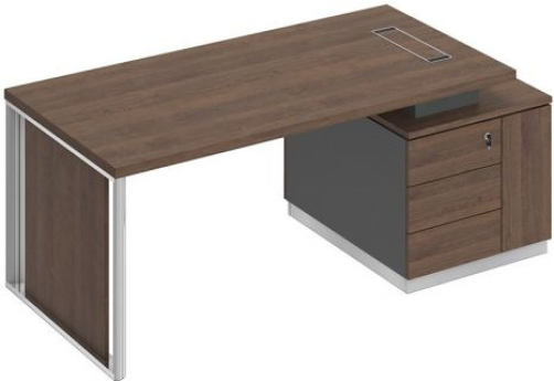 Стол руководителя с декоративной вставкой Римини, цвет дуб темный + антрацит + дуб темный