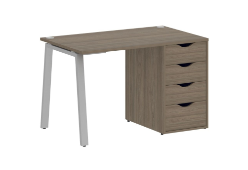 Стол письменный с тумбой 4 ящика, цвет вяз + серый