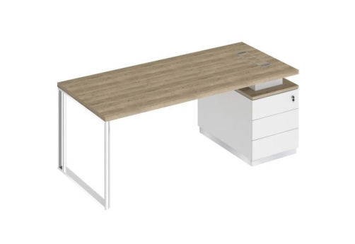 Стол руководителя на опорной тумбе (левый/правый) Римини, цвет дуб светлый + белый + белый
