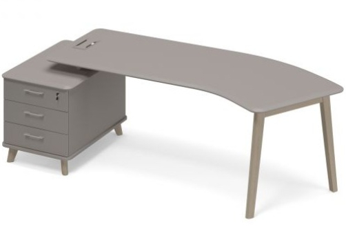 Стол руководителя эргономичный на малой опорной тумбе левый (тип 5) Види Вуд, цвет вяз + мокко