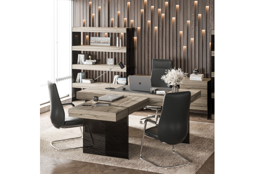 Стол руководителя со стеклом и брифинг-приставкой Грандин, цвет лимба темная