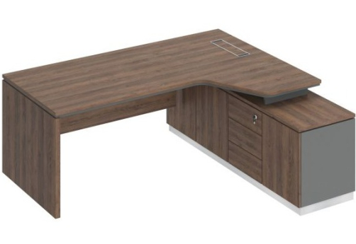 Стол на опорной тумбе эргономичный правый Римини Т, цвет дуб темный + антрацит + дуб темный