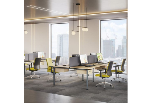 Рабочая станция (4х120) с подвесными тумбами Мира Нумо, цвет натуральный дуб + серый