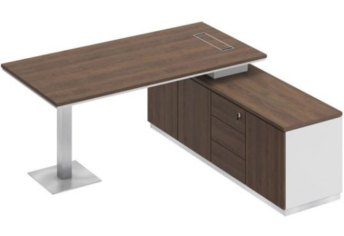 Стол руководителя на опорной тумбе Римини Т, цвет дуб темный + белый + дуб темный