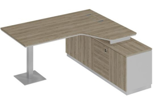 Стол эргономичный на опорной тумбе правый Римини Т, цвет дуб светлый + белый + дуб светлый