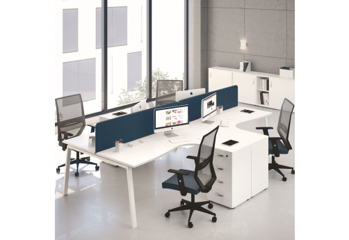 Рабочая станция эргономичная 4х120 с приставными тумбами Мира Трио, цвет белый премиум + белый