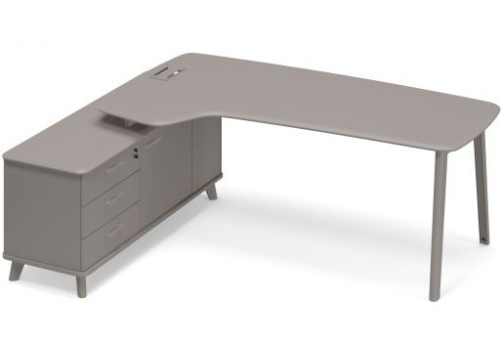 Стoл руководителя эргономичный на опорной тумбе левый (тип 4) Види Металл, цвет мокко