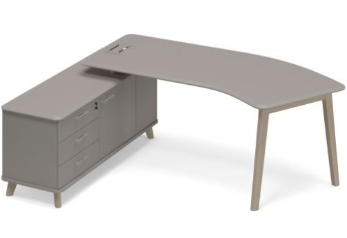 Стол руководителя эргономичный на опорной тумбе левый (тип 5) Види Вуд, цвет вяз + мокко