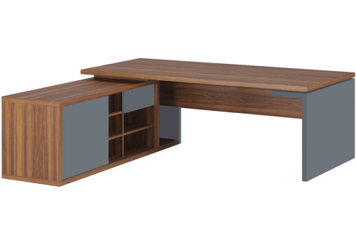 Стол рабочий на опорной креденции левый, цвет орех + антрацит