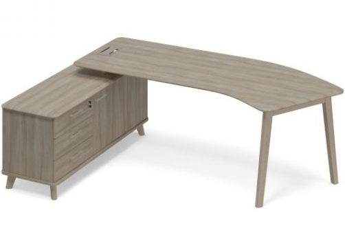 Cтол руководителя эргономичный на опорной тумбе левый (тип 5) Види Вуд, цвет вяз