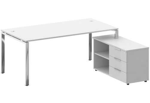 Стол руководителя с опорной тумбой правый, цвет белый