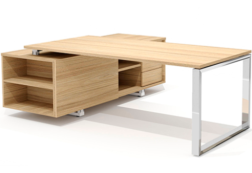 Стол руководителя на опорной тумбе правый Некста Директ, цвет вяз + хром