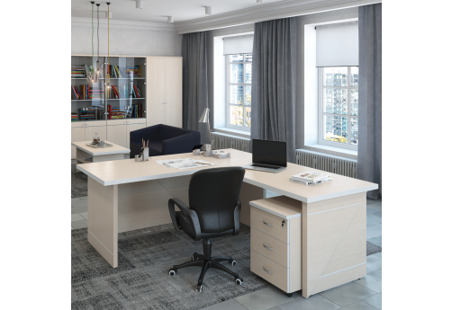 Стол письменный с тумбой и боковой приставкой Бланка, цвет светлый дуб