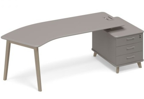 Стол руководителя эргономичный на малой опорной тумбе правый (тип 5) Види Вуд, цвет вяз + мокко