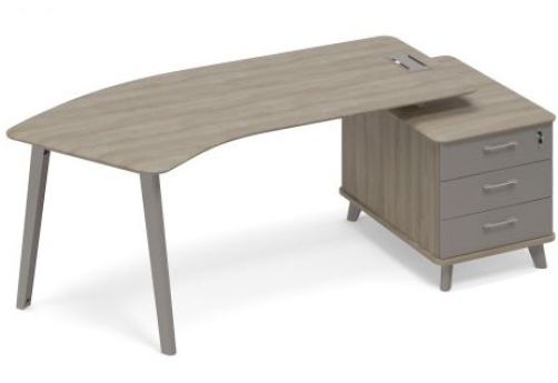 Стол эргономичный на тумбе малой правый (тип 5) Види Металл, цвет вяз + мокко