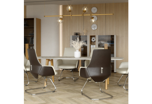 Конференц-стол Флекс, цвет белый мрамор + массив ясеня