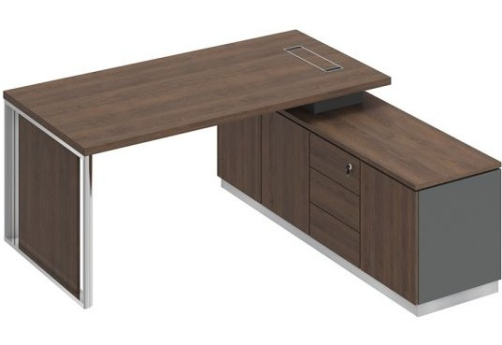 Стол на опорной тумбе с декоративной вставкой Римини, цвет дуб темный + антрацит + дуб темный