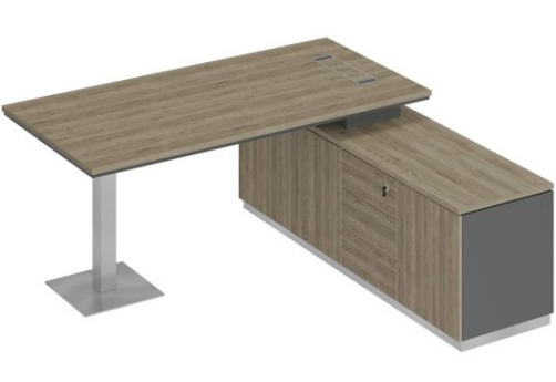 Стол руководителя на опорной тумбе Римини Т, цвет дуб светлый + антрацит + дуб светлый