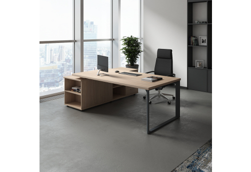 Стол на опорной сервисной тумбе (правый) Марко, цвет светлый дуб + антрацит