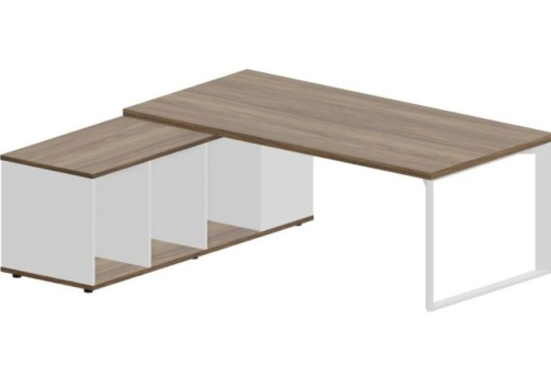 Стол на опорной сервисной тумбе (левый) Марко, цвет белый + орех + белый