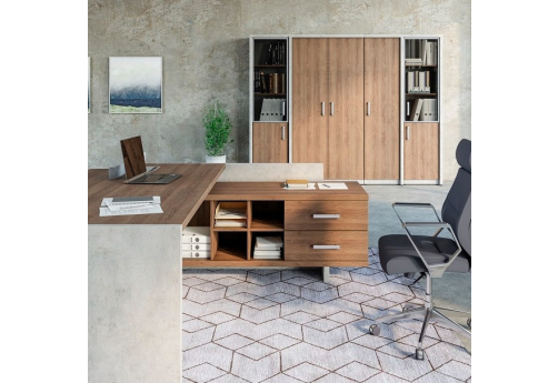 Стол рабочий правый Монреаль, цвет дуб + бетон