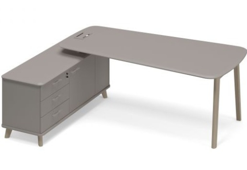 Стол руководителя на опорной тумбе левый (тип 3) Види Вуд, цвет вяз + мокко