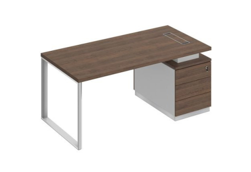 Стол руководителя на опорной тумбе (левый/правый) Римини, цвет дуб темный + белый + дуб темный