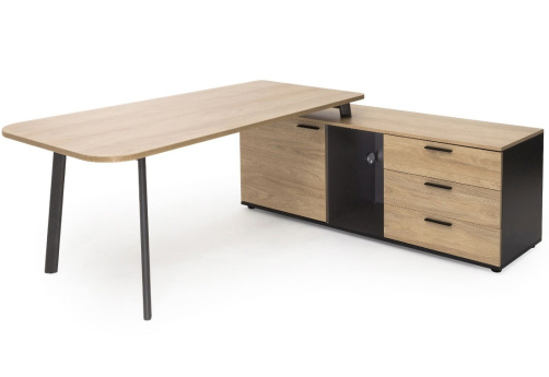 Стол на опорной тумбе правый, цвет гикори