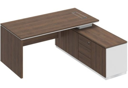 Стол руководителя (опора ДСП) на опорной тумбе Римини Т, цвет дуб темный + белый + дуб темный