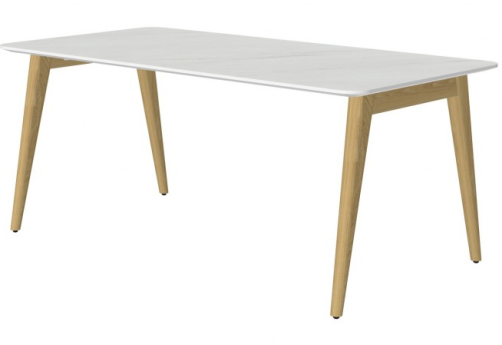 Стол рабочий прямой, цвет белый мрамор + массив ясеня