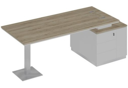 Стол на опорной тумбе Римини Т, цвет дуб светлый + белый + белый