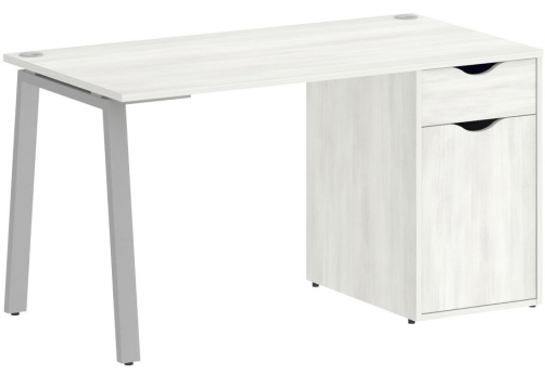 Стол письменный с тумбой, цвет белое дерево + серый