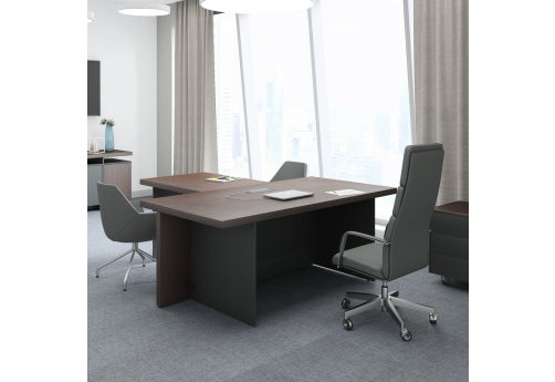 Стол для руководителя с брифинг-приставкой Грегори, цвет орех + антрацит