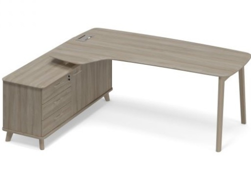 Стол руководителя эргономичный на опорной тумбе левый (тип 4) Види Вуд, цвет мокко + вяз