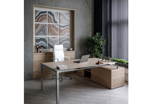 Стол письменный на опорной тумбе Диорус, цвет эвкалипт светлый + хром