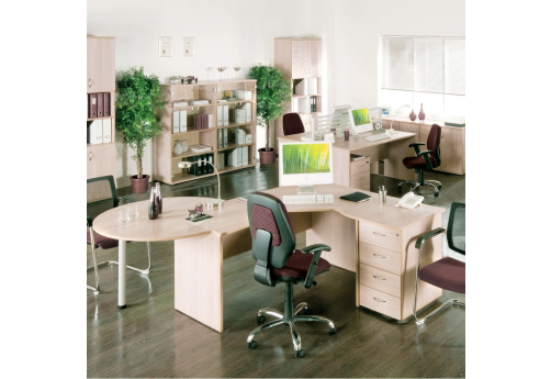 Стол эргономичный правый с боковой приставкой и тумбой Тарли, цвет вяз светлый