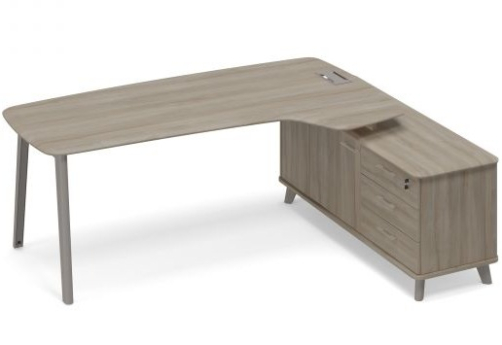 Стoл руководителя (тип 4) эргономичный с опорной тумбой правый Види Металл, цвет вяз